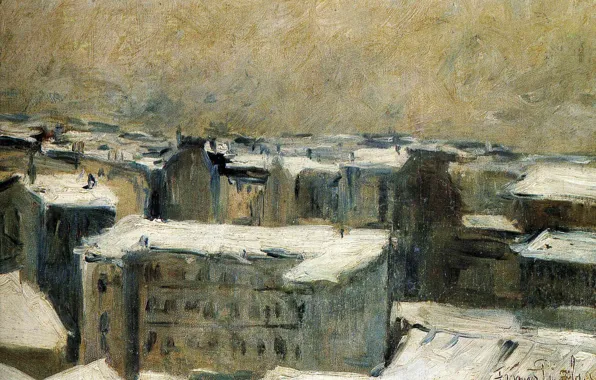 Картинка зима, пейзаж, дома, Франсис Пикабиа, трехэтажный