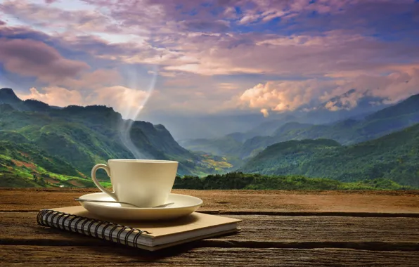 Рассвет, кофе, утро, чашка, hot, coffee cup, good morning