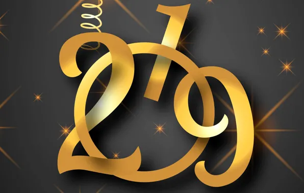 Золото, Новый Год, цифры, golden, черный фон, black, background, New Year