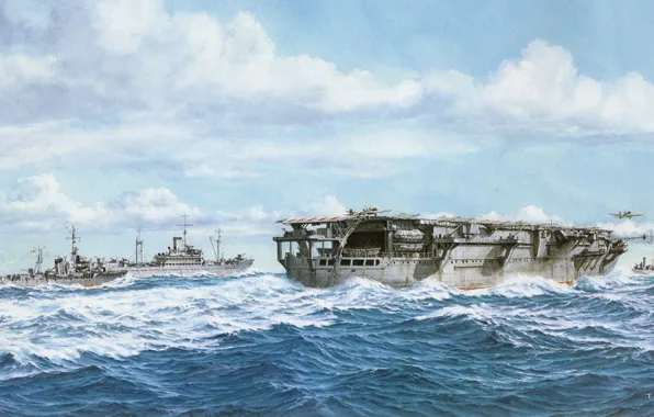 Корабль, арт, авианосец, флот, военный, японский, WW2, aircraft carrier