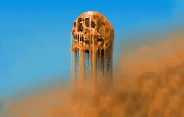 Картинка skull, blue, sand, orange, digital art, Mad Max, Fury Road