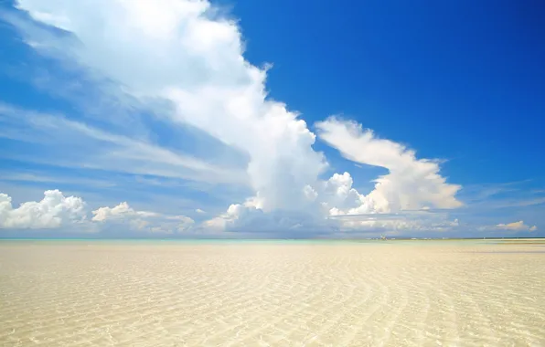Картинка песок, море, лето, небо, вода, облака, Волны