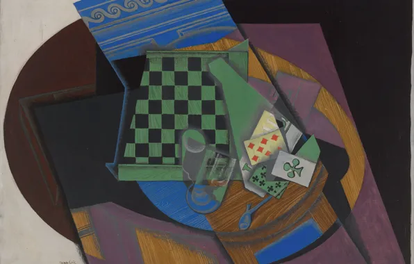 Картинка 1915, Juan Gris, и игральные карты, Шахматная доска