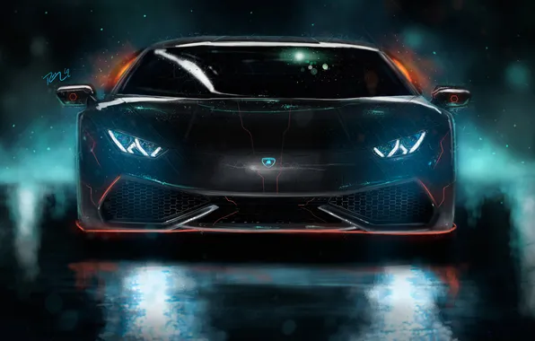 Картинка Lamborghini, tuning, art, supercars, Lamborghini Huracan, black huracan, 2017 cars