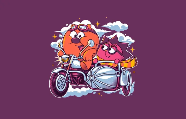 Мультфильм, мотоцикл, Ёжик, смешарики, Копатыч