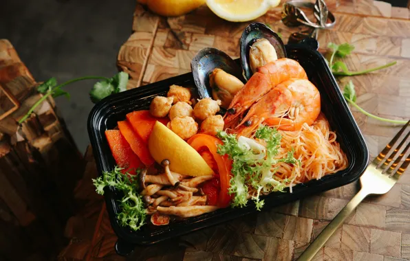 Блюдо, морепродукты, сервировка