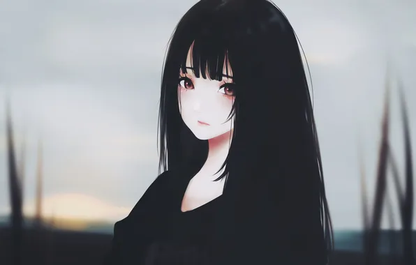 Girl, long hair, anime, beautiful, red eyes, pretty, face, attractive