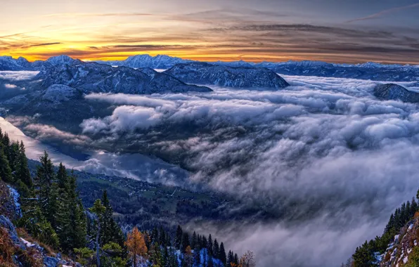 Картинка фото, Природа, Облака, Горы, Австрия, Ель, Пейзаж, Styria