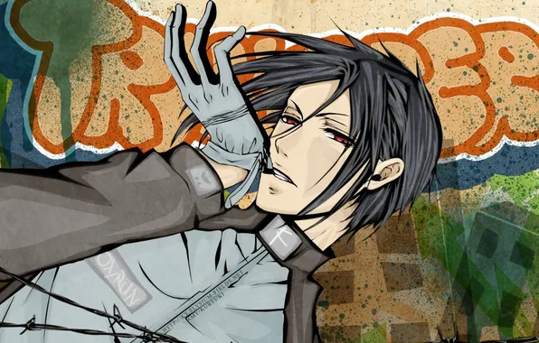 Картинка граффити, перчатка, kuroshitsuji, темный дворецкий, Себастьян