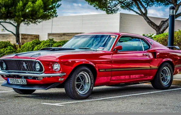 Mustang, Ford, Muscle, Red, Car, Boss, Mach 1, Chrome