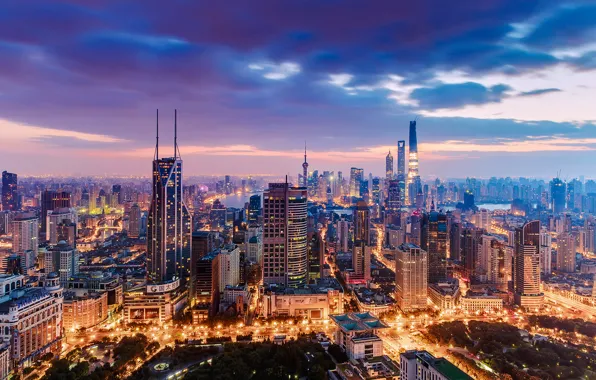 Картинка вечер, Китай, КНР, город Шанхай
