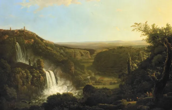 Пейзаж, масло, картина, холст, 1825, Корнелис Апостул, Долина реки Анио с водопадами Тиволи, Cornelis Apostool