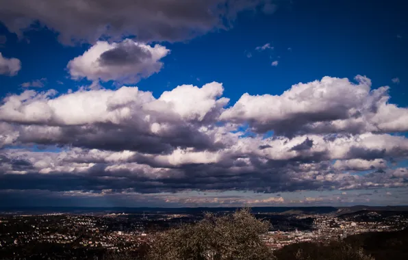City, Clouds, Sky, Germany, Spring, View, Stuttgart