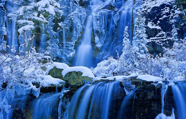 Зима, снег, водопад, Канада, Альберта, Jasper National Park, Tangle Creek Falls