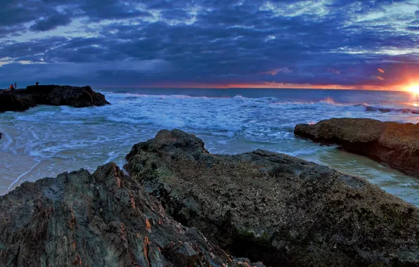 Картинка скалы, рассвет, побережье, Австралия, Australia, Queensland, Квинсленд, Коралловое море