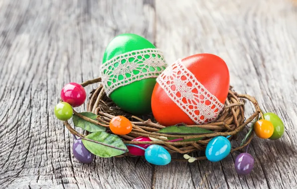 Яйца, colorful, Пасха, happy, wood, Easter, eggs, decoration
