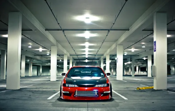 Машина, парковка, red, Silvia, Nissan, ниссан, Tuning, сильвия