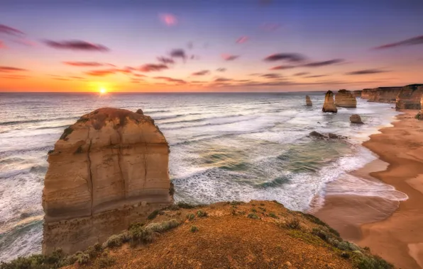 Пляж, пейзаж, океан, берег, sunset, Melbourne, Australia, Victoria