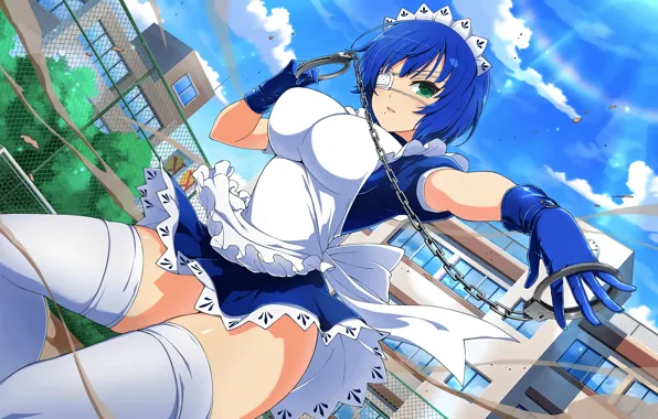 Girl, sexy, thighhighs, green eyes, boobs, anime, beautiful, short hair
