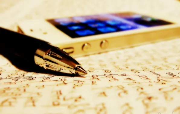 Бумага, Apple, ручка, телефон, записи, gold, листки, iPhone 4S