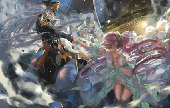 Game, pink hair, girls, anime, asian, warrior, japanese, oriental