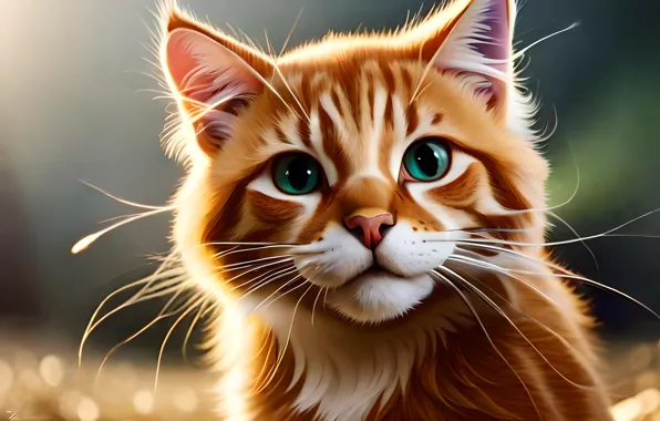 Кошка, взгляд, поза, котенок, мордашка, цифровое искусство, ИИ-арт, нейросеть