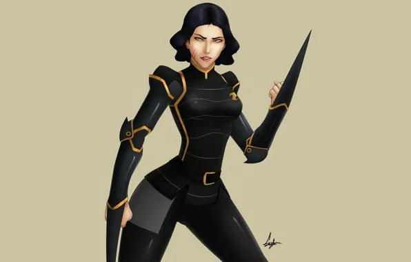 Броня, аватар, avatar, шрам, клинки, зелёные глаза, The Legend of Korra, Аватар: Легенда о Корре
