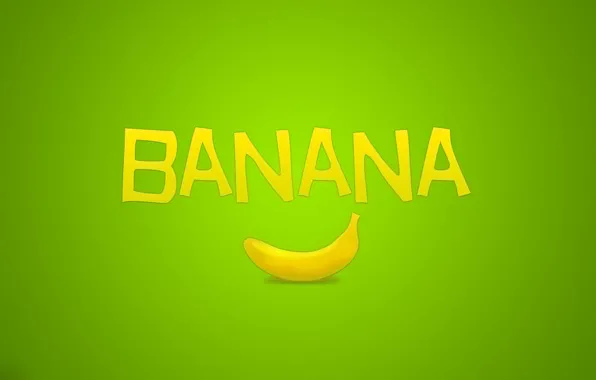 Надпись, минимализм, фрукт, зелёный, банан