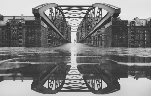 Картинка отражения, мост, город, Германия