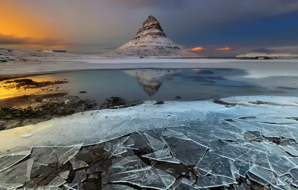Гора, лёд, Исландия