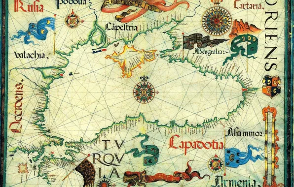 Рисунок, Карта, флаг, крым, черное море, полуостров
