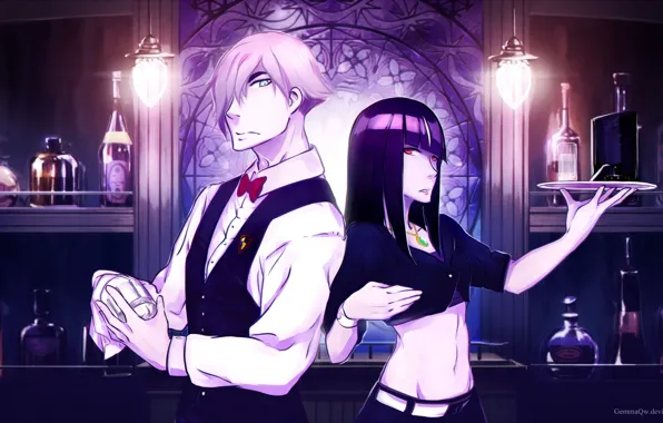 Девушка, арт, Аниме, парень, Anime, GemmaQw, Death Billiards, Quindecim