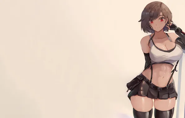 Girl, sexy, Final Fantasy, cleavage, thighhighs, brown hair, boobs, anime