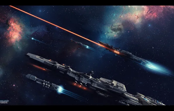Космос, луч, звёзды, лазер, полёт, космический корабль, First Strike