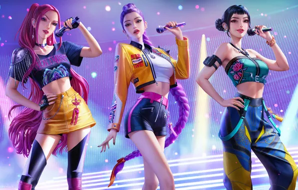 Картинка long hair, ponytail, Zoey, Mira, casual, looking at viewer, Wickellia, women trio