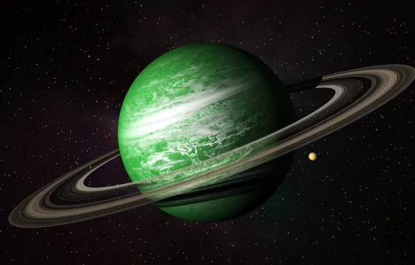 Картинка космос, планета, пояс, зеленая