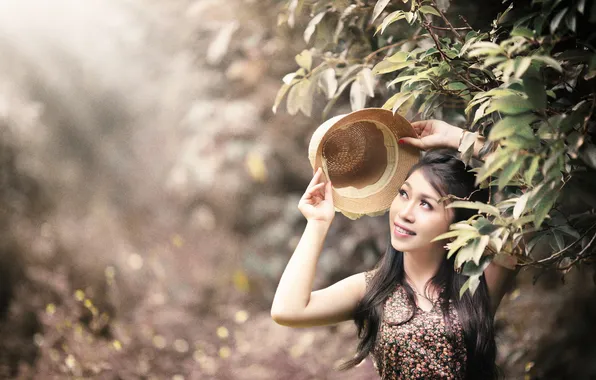 Картинка девушка, шляпка, азиатка