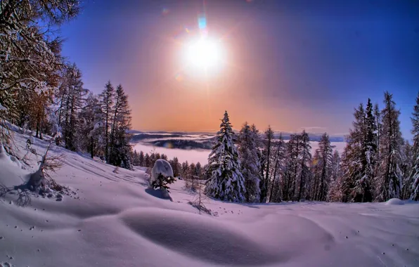Зима, небо, снег, пейзаж, природа, white, sky, landscape