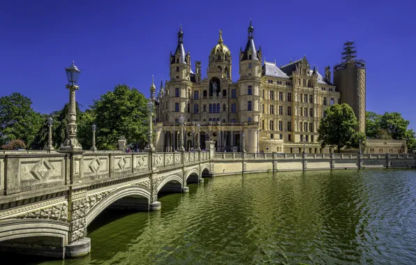 Мост, река, Германия, Шверин, Schwerin Palace