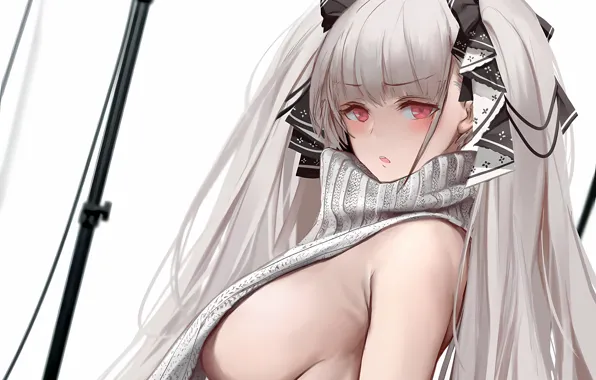 Girl, sexy, cleavage, long hair, boobs, anime, beautiful, twintails