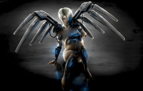 Картинка девушка, робот, крылья