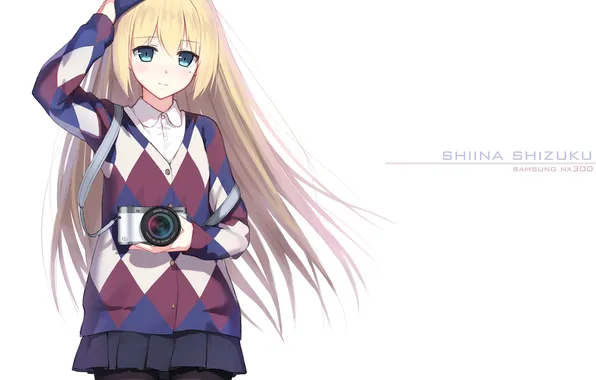 Картинка девушка, аниме, арт, фотоаппарат, берет, yuri shoutu