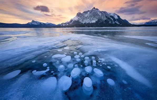 Картинка зима, горы, лёд, Канада, Альберта, Alberta, Canada, Канадские Скалистые горы