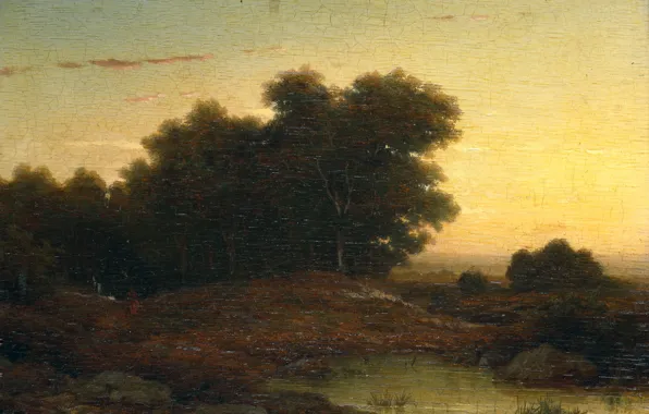 Пейзаж, масло, картина, Louwrens Hanedoes, 1849, Лес на Закате, Луренс Ханедос