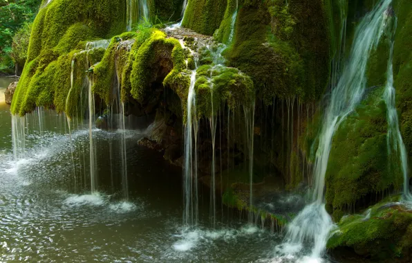 Картинка зелень, камни, водопад, мох, Румыния, Bigar Waterfall