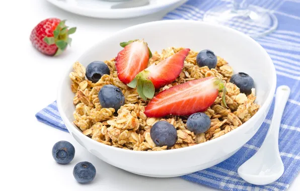 Завтрак, Breakfast, muesli with fresh berries, мюсли со свежими ягодами