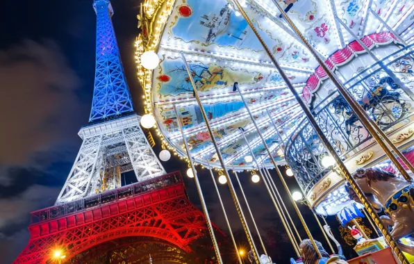 Картинка Франция, Париж, Эйфелева башня, карусель, Paris, France, Eiffel Tower