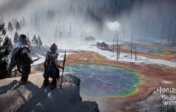 Robot, mecha, weapon, machine, snow, hunter, spear, Horizon Zero Dawn