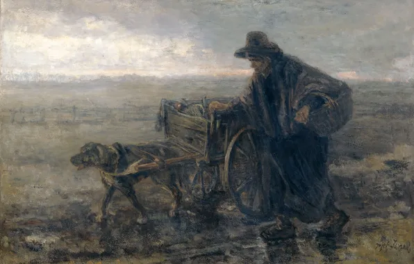 Пейзаж, масло, картина, холст, 1892, Йосеф Исраэлс, Jozef Israels, Вдоль Полей с Телегой
