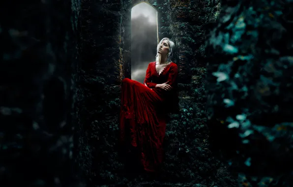 Картинка девушка, замок, красное платье, medieval, Kindra Nikole